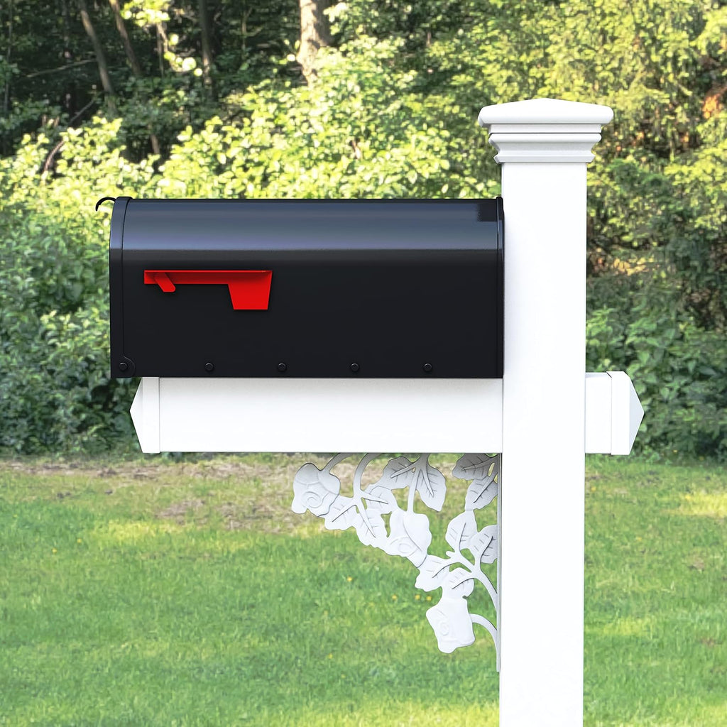 4Ever Products The Hoover Mailbox with White Vinyl Post Included Complete Decorative Curbside Mailbox System with Classic Traditional Style (Black Mailbox)