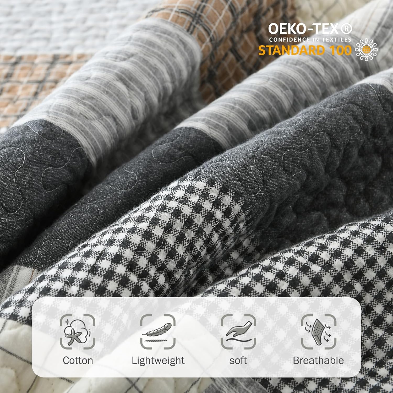 Y-PLWOMEN King Size Quilt - 100% Cotton Cozy King Quilt Set, Farmhouse Striped Bedspread, Reservible Lightweight Quilted Bedding Set for All Season, 3-Pieces