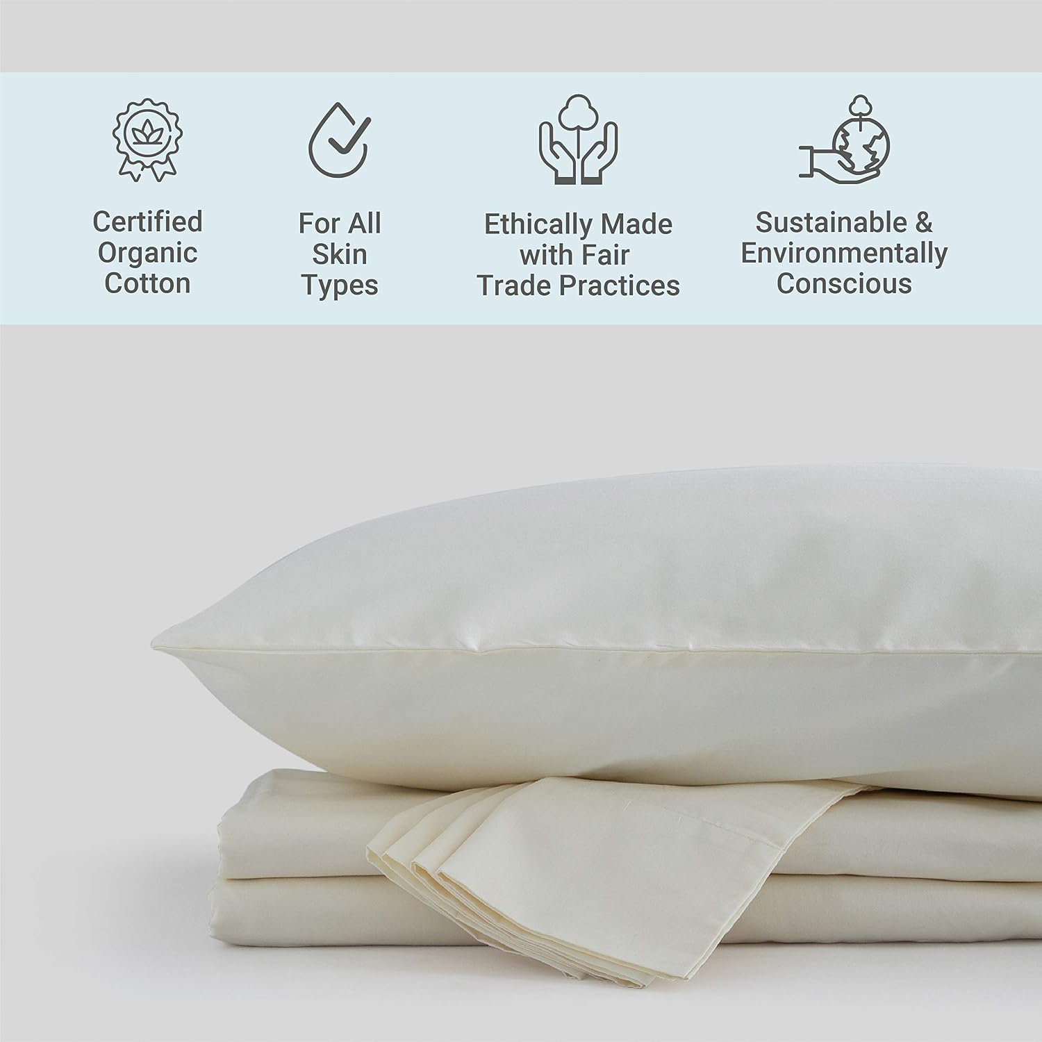 Fabdreams 100% Organic Cotton Percale Weave Queen Size Sheet Set 300 TC, GOTS Certified, Cool & Crisp, Breathable, Fits Mattresses Up to 17' Deep, Skin-Friendly, Durable Luxury – Ivory