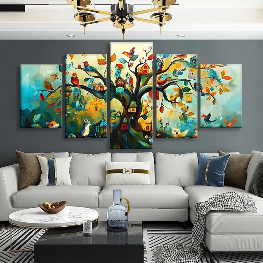 Animal Diamond Art 5 Piece Diamond Painting Tree 5D DIY Full Square Drill Dimond Art Paintings Rhinestones Crafts for Adults Gem Painting for Home Decor, Large Artwork for Wall 40 x 80 Inch, Model72