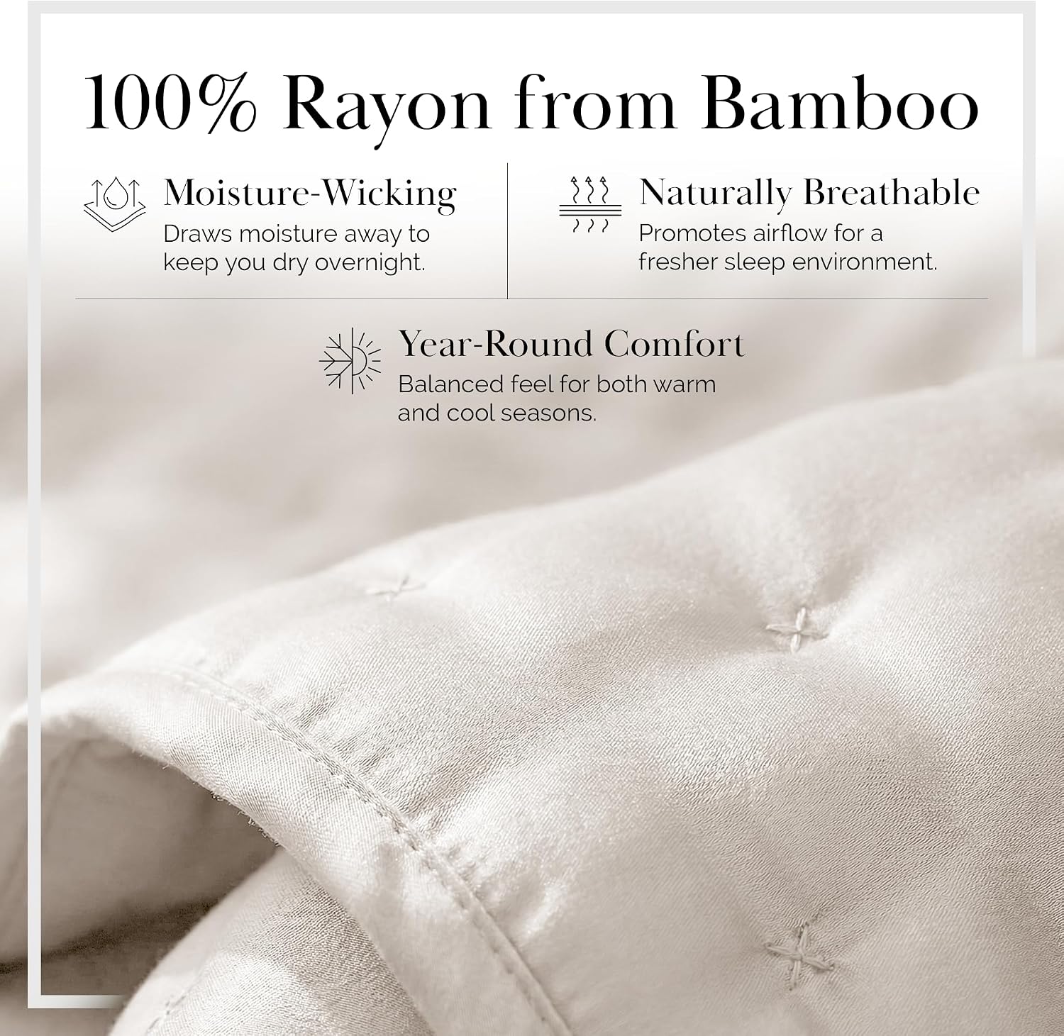 Southshore Fine Living, Inc. Full/Queen Quilt Bedding Set with 2 Quilted Pillow Shams, Rayon Derived from Bamboo Quilt, 300 Thread Count Premium Coverlet, Queen Size/Full Size Bedspread, Bone