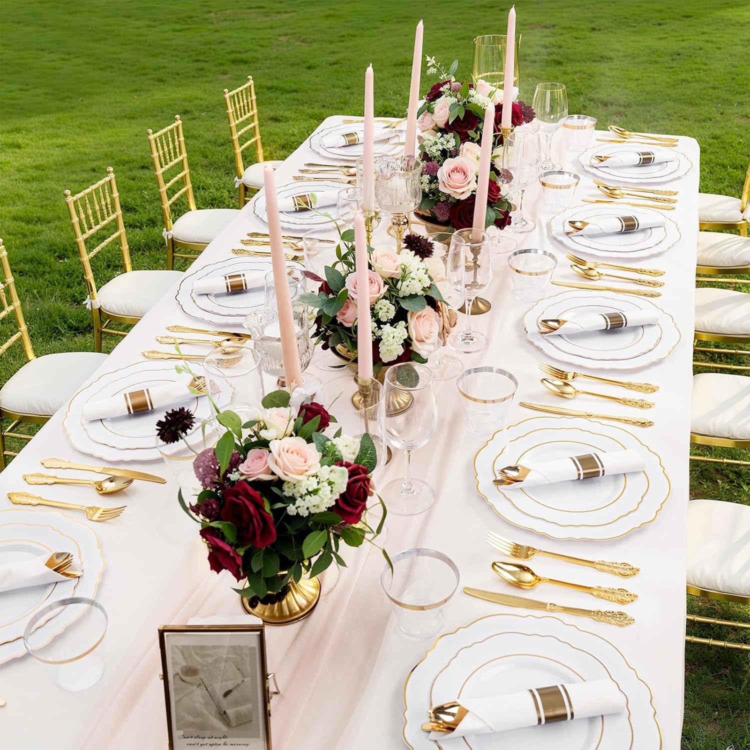 Liacere 700PCS Gold Plastic Plates - Baroque Dinnerware Sets for 100 Guests - 200 Disposable Plates（10inch，7inch）, 300 Gold Plastic Silverware, 100 Cups, 100 Napkins for Wedding & Easter Day