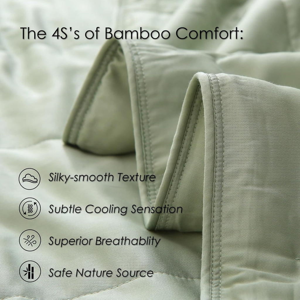EP Mode Lightweight Quilt Blanket for Summer, Viscose from Bamboo Fabric & Filling, Natural, Breathable & Machine Washable- Sage Green, Twin