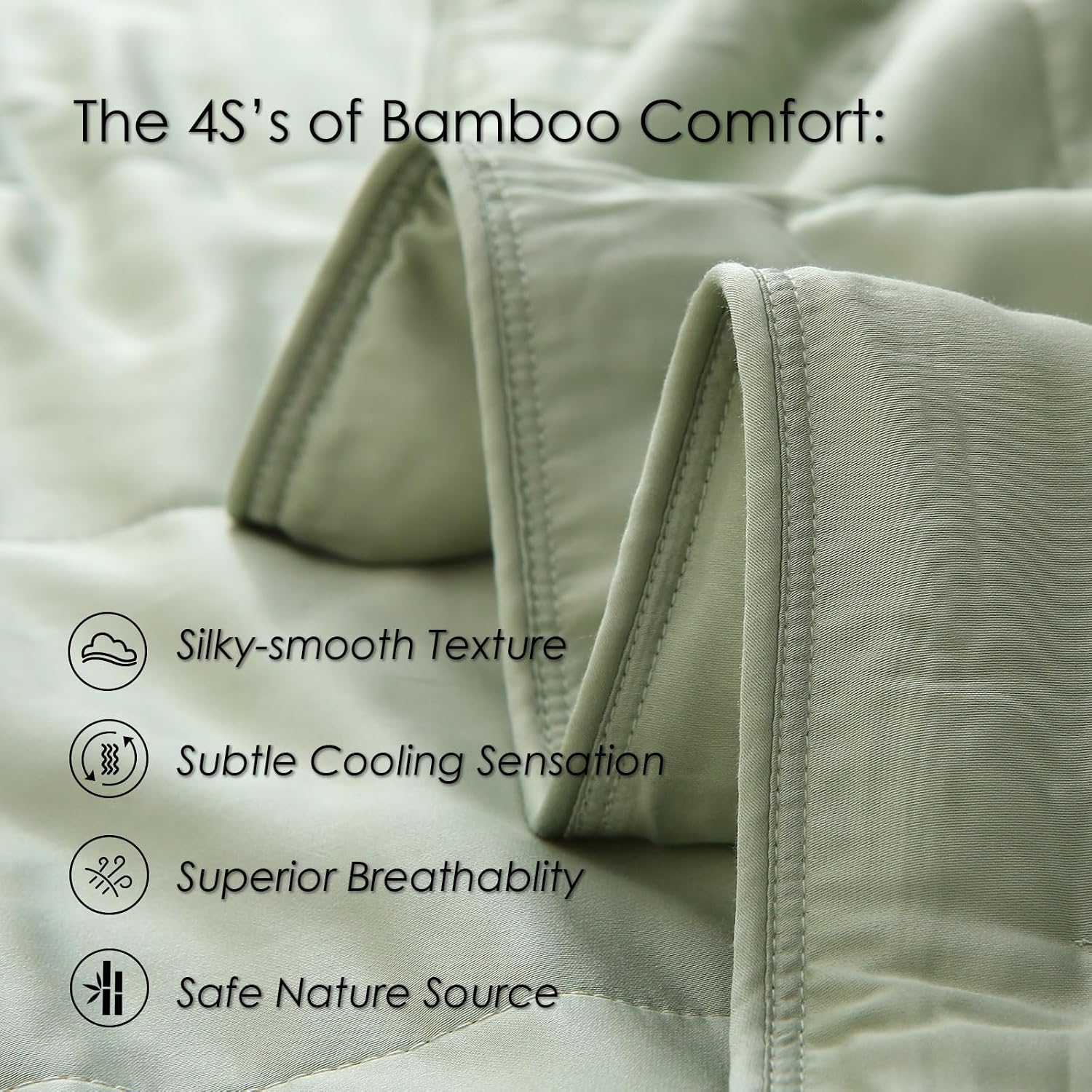 EP Mode Lightweight Quilt Blanket for Summer, Viscose from Bamboo Fabric & Filling, Natural, Breathable & Machine Washable- Sage Green, Twin