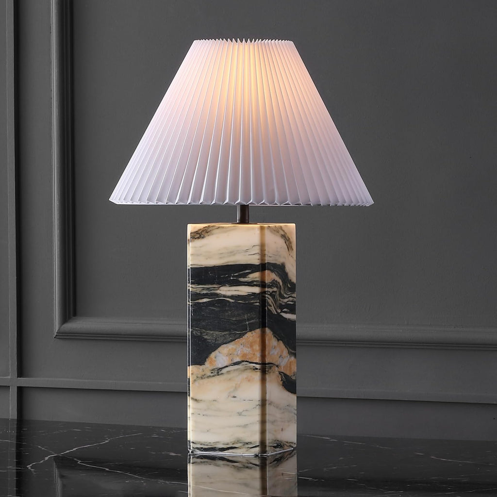 SAFAVIEH Couture Lighting Collection Mackenzie Light Brown/Black Marble Square 25-inch Table Lamp for Bedroom Living Room Home Office Desk Nightstand (LED Bulb Included)