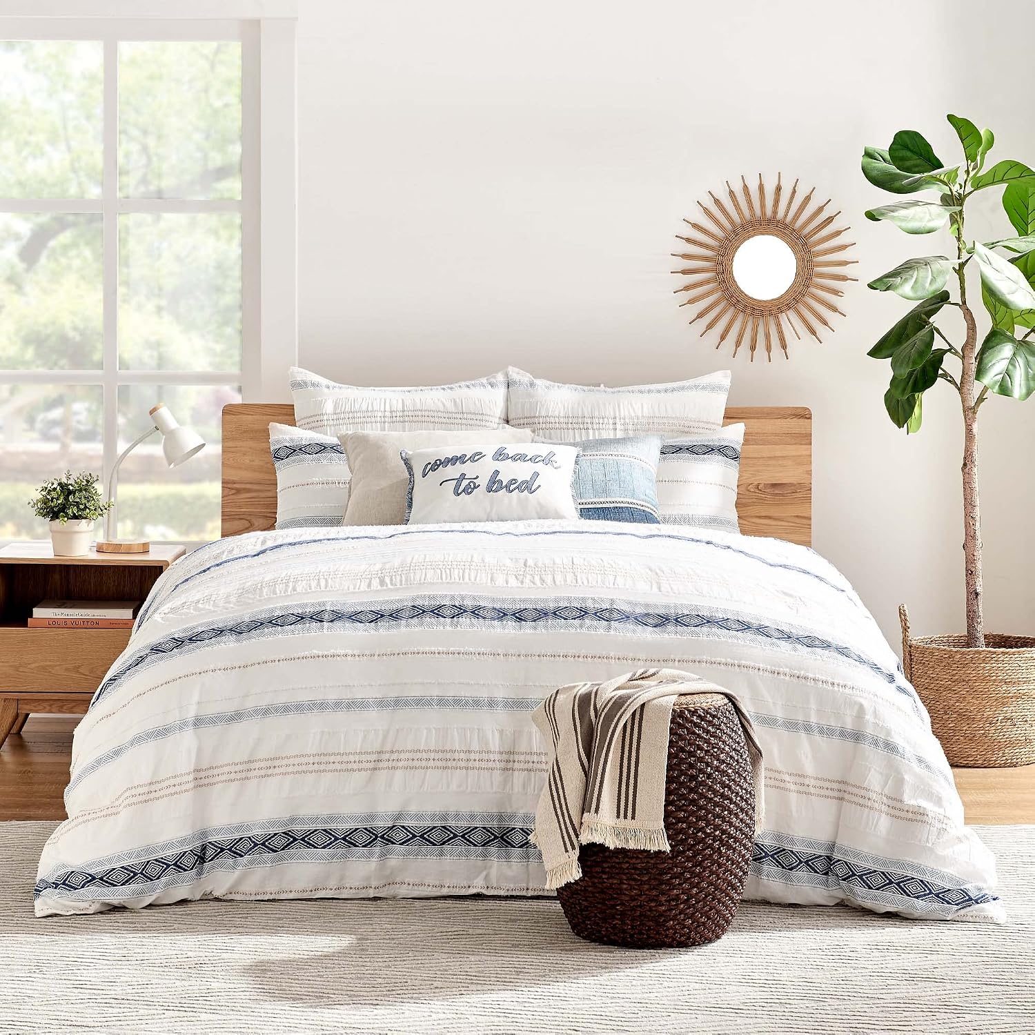 Levtex Home - Pickford Comforter Set - Full/Queen Comforter + Two Standard Pillow Cases - Blue, Taupe, Off-White - Jacquard Tribal - Comforter (90 x 94in.) and Pillow Case (26 x 20in.) - Cotton