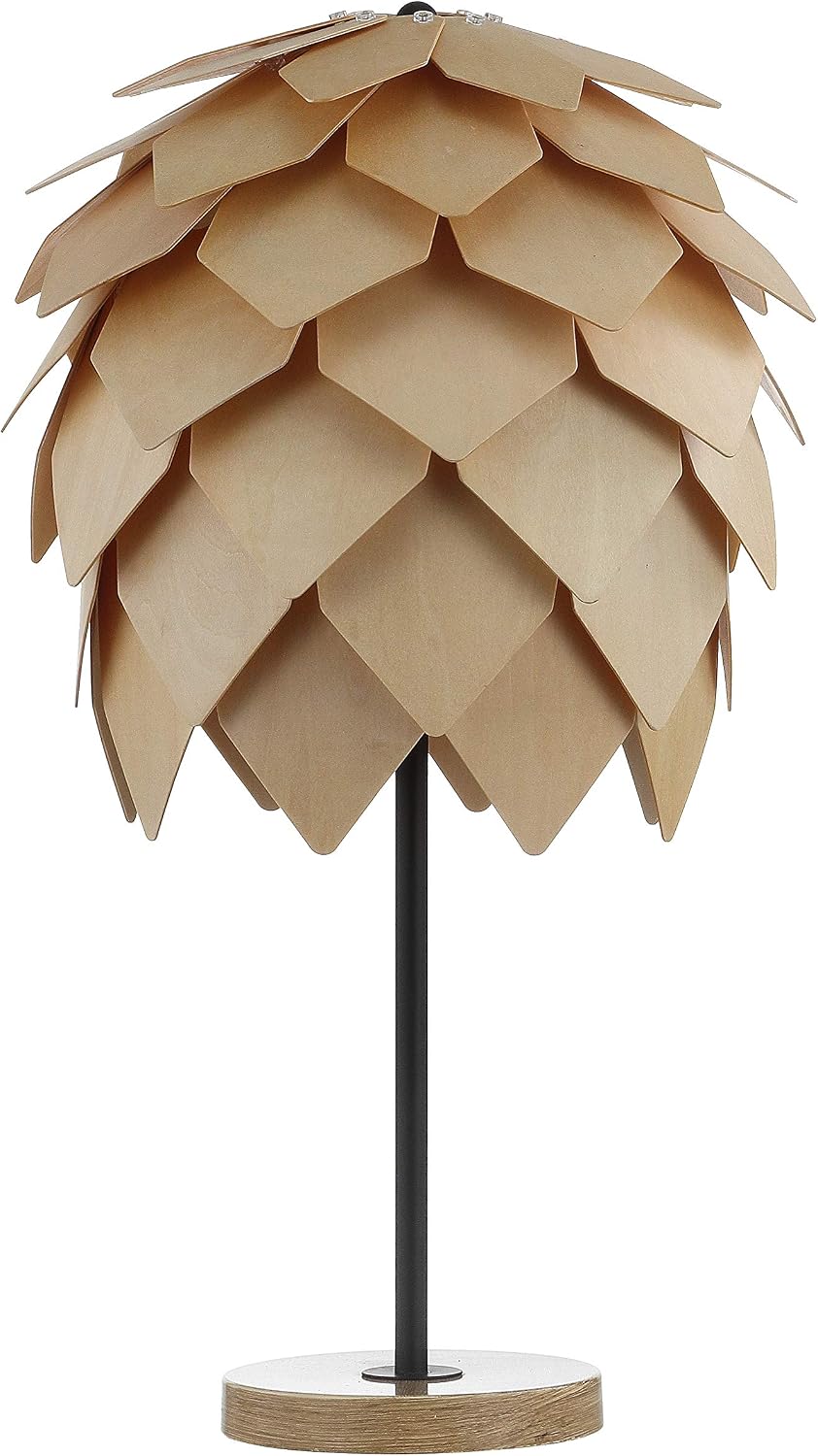 JONATHAN Y 20.5' Natural and Black Pinecone Wood and Metal LED Table Lamp, Contemporary Organic Modern Scandinavian Desk Lamp for Living Room Bedroom, LED Bulb Included JYL6123A