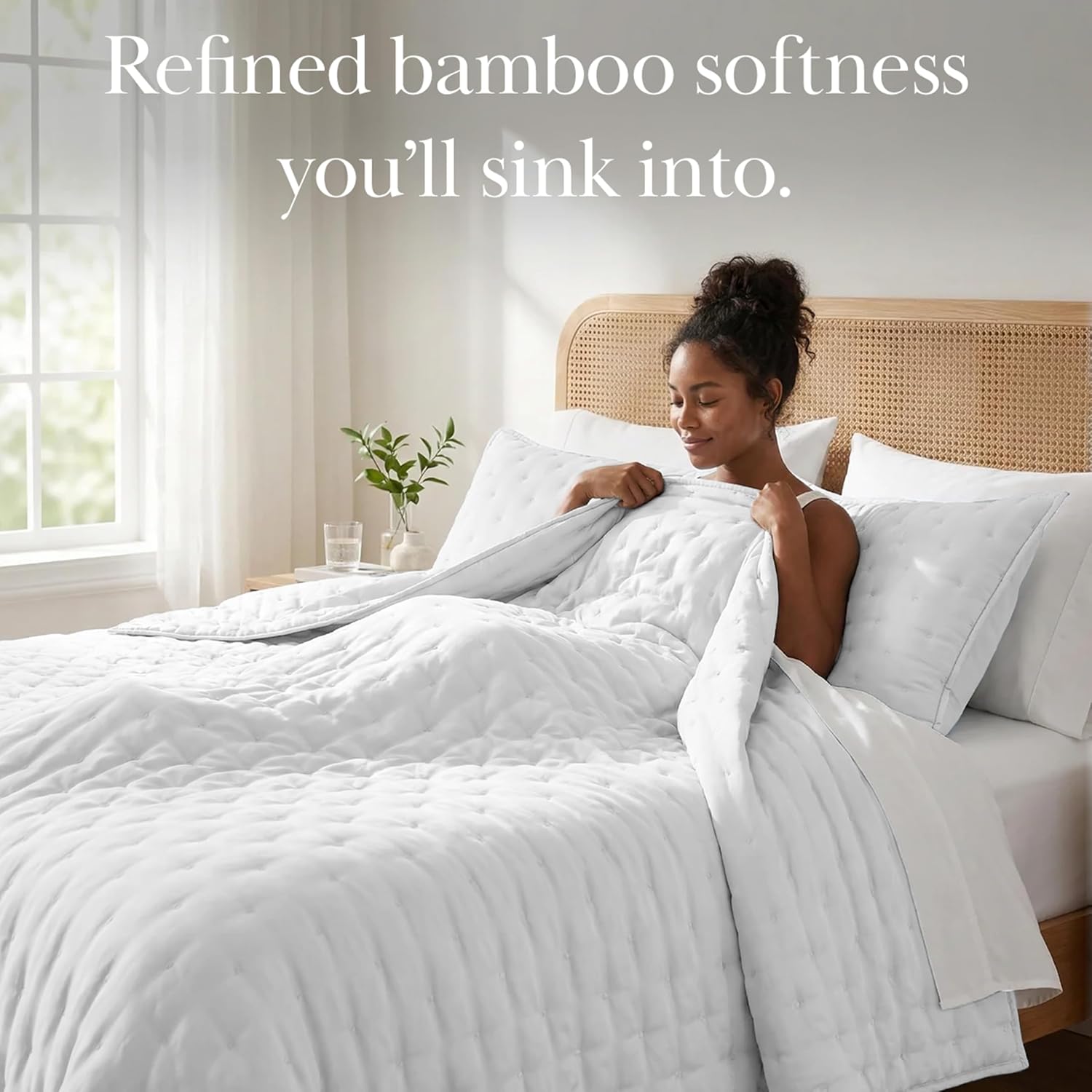 Southshore Fine Living, Inc. King Size White Quilt Bedding Set with 2 Pillow Shams, Rayon Derived from Bamboo Quilt/Bedspread, King Size Coverlet, 300 Thread Count Bedding, Bright White