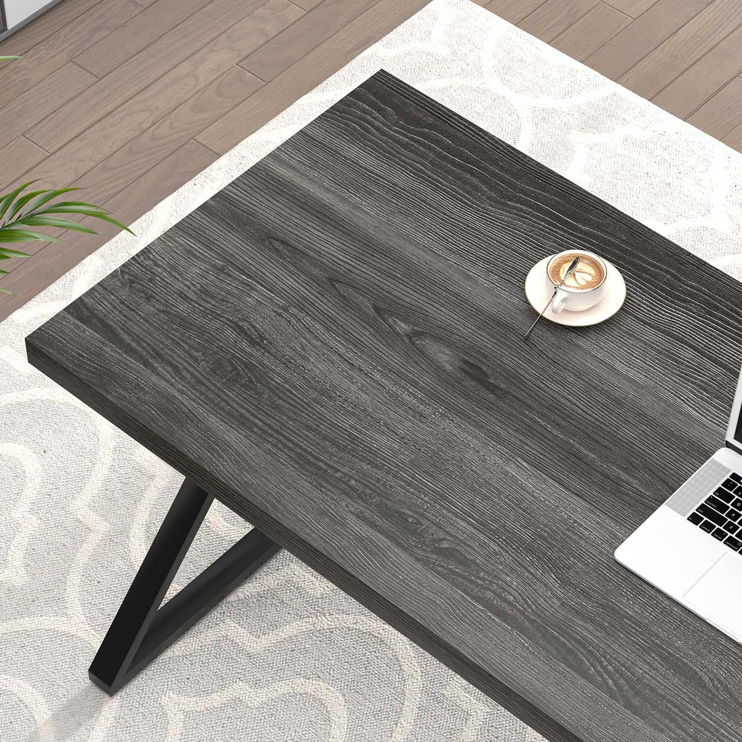 FOLUBAN Modern Home Office Desks, Rustic Wood and Metal Computer Desk, Industrial Writing Study Gaming Table for Living Room Bedroom, Dark Gray, 47 Inch