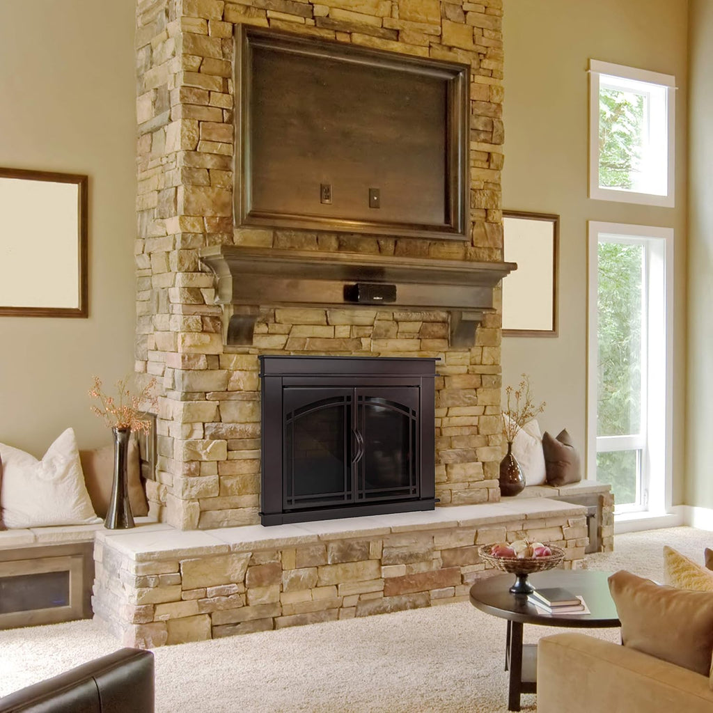 Pleasant Hearth FN-5700 Fenwick Fireplace Glass Door, Oil Rubbed Bronze, Small