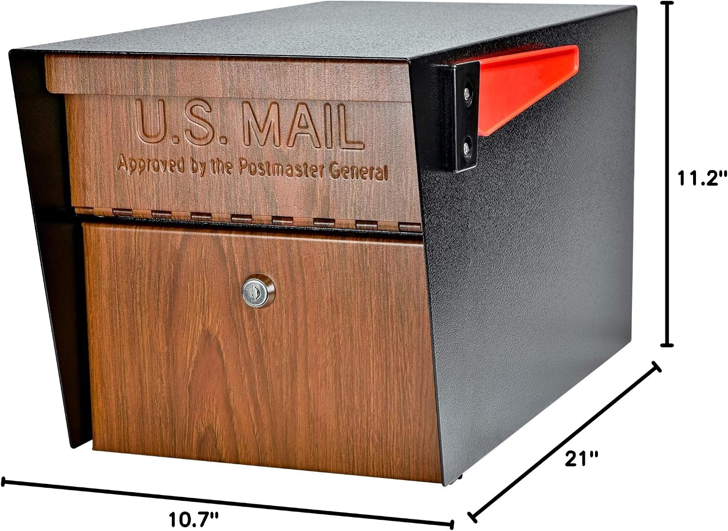 Mail Boss Curbside, Wood Grain 7510 Mail Manager Locking Security Mailbox, Steel, Black