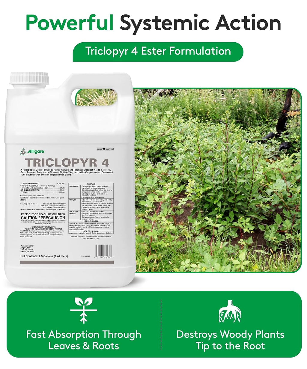 ALLIGARE - Triclopyr Herbicide 4 EC Selective Weed Killer for Woody Plants, Brush for Forestry, Pastures, Rights-of-Way, Wetlands & Industrial Sites - Compare to Garlon 4 & Remedy - 2.5 Gallon