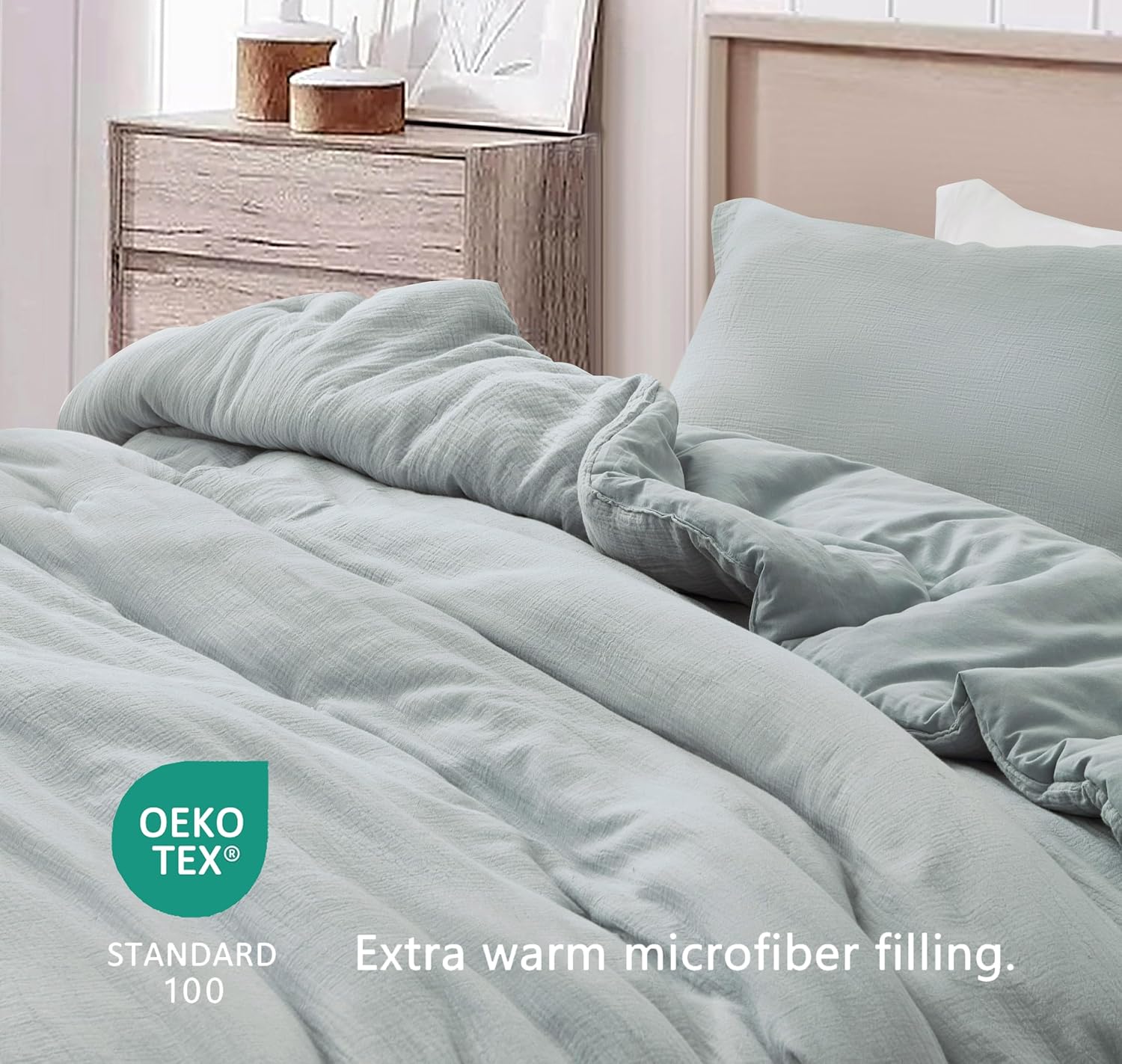 Chezmoi Collection Breeze 3-Piece 100% Cotton Muslin Oversized King Comforter Set, Light Blue-Gray Soft Washed Cotton Gauze Comforter, Lightweight Breathable Reversible 240GSM Fill Summer Bedding