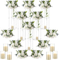 Daifunli 6 Set 20 Inch Acrylic Vase Stand Wedding Centerpieces Holder with Artificial Flower Balls and LED Lights Candles for Wedding Party Table Home Decorations