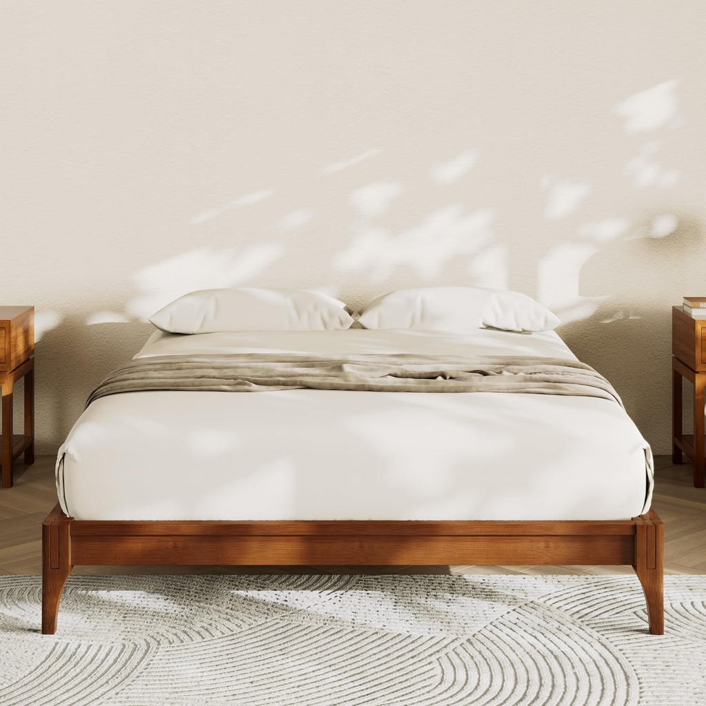 Merax Full Size Bamboo Platform Bed, Mid-Century Modern Bed Frame with Wood Slat Support, No Box Spring Needed, Easy Tool-Free Assembly, Brown