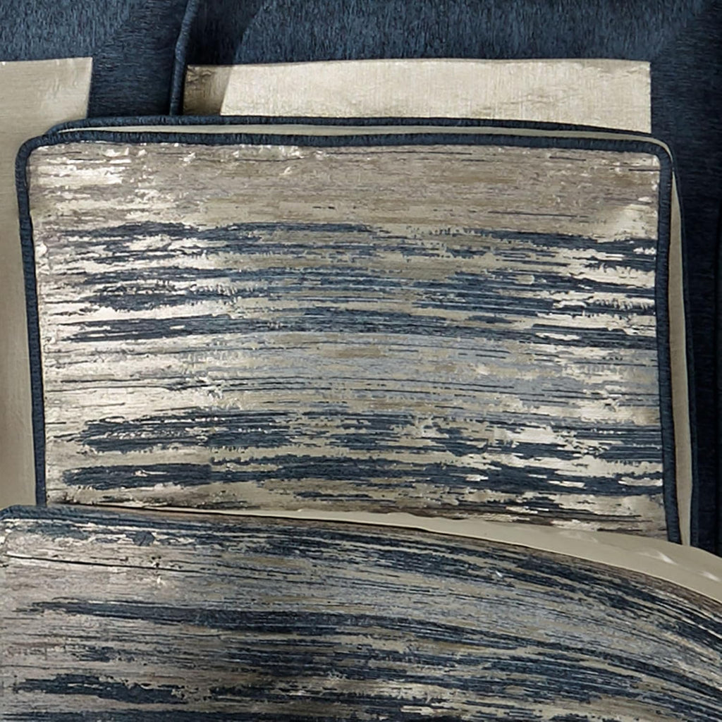 Spellbound Modern Luxury Bedding | Chic Metallic, Cool, & Neutral Hues | Chenille Abstract Striated Designs | 4 Piece Bedding Set Includes Oversized Queen Comforter, Bedskirt, and 2 Standard Shams