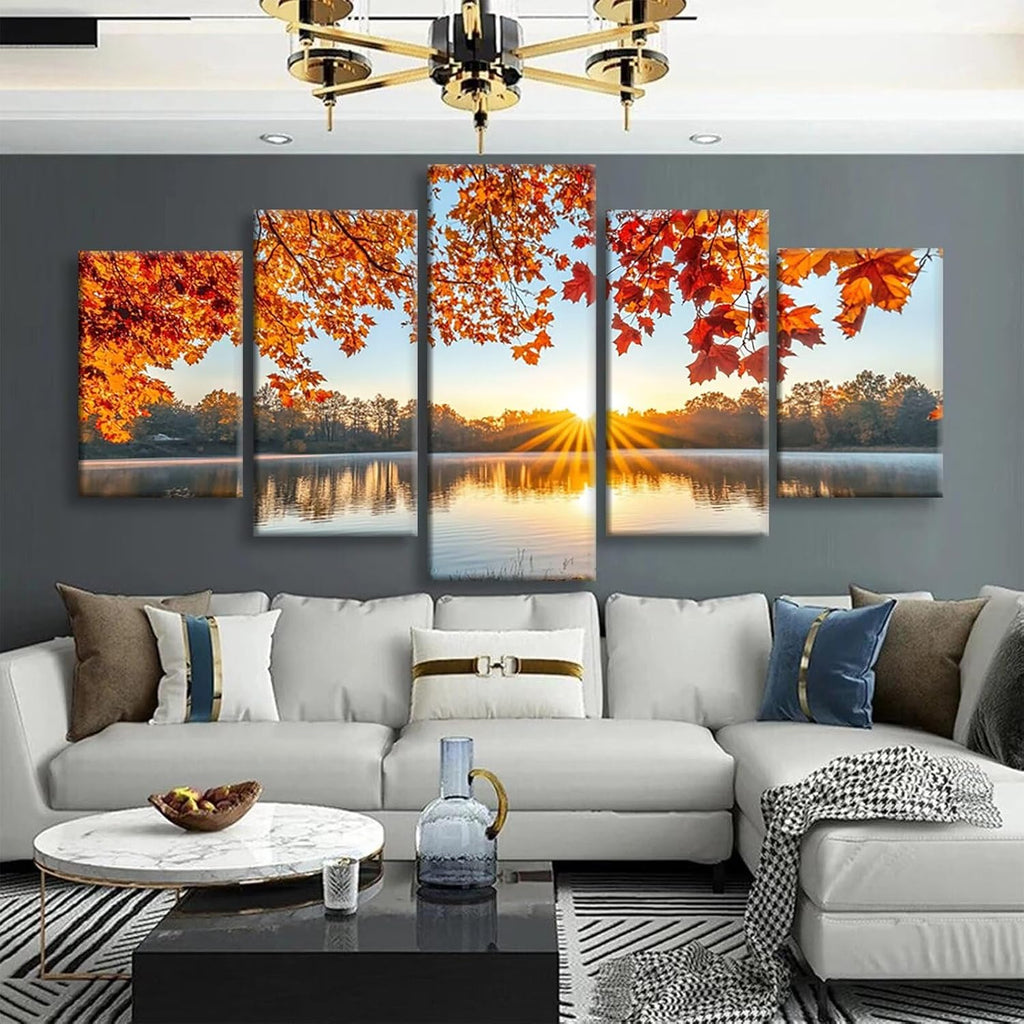 Sunset Diamond Art 5 Piece Diamond Painting Landscape 5D DIY Full Square Drill Dimond Art Paintings Crystal Crafts for Adults Gem Painting for Home Decor, Large Artwork for Wall 48 x 100 Inch,Model168