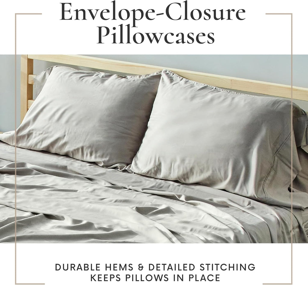 Bamboo Bay 7 Piece Split King Size Sheet Set, 100% Viscose Made from Bamboo, Breathable, Ultra Soft Cooling Bed Sheets for Adjustable Beds, Beddings with Deep Pockets Fit 16' Mattress, Light Grey