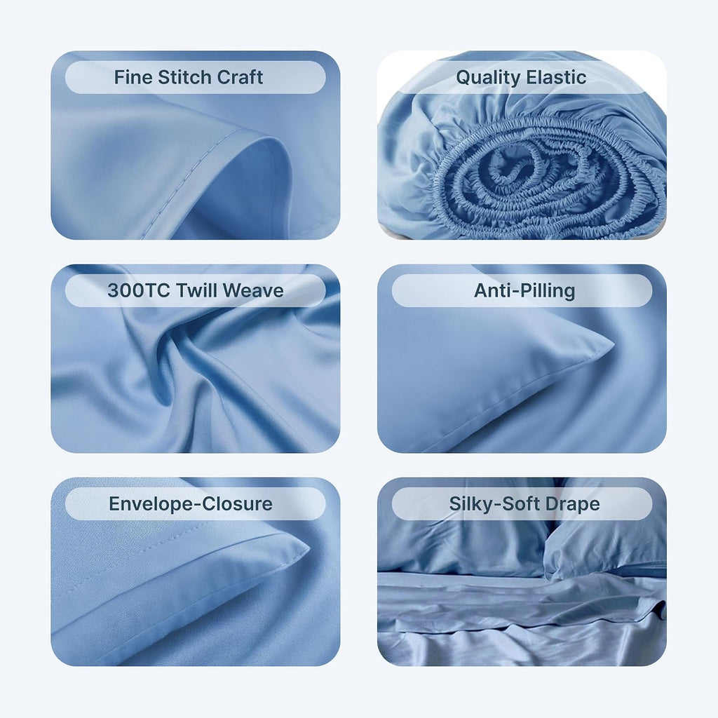 BedVoyage Cooling Sheets Queen – Viscose from Bamboo, Sheet Set for Hot Sleepers, 18' Deep Pocket, Soft Breathable Bedding, Ocean