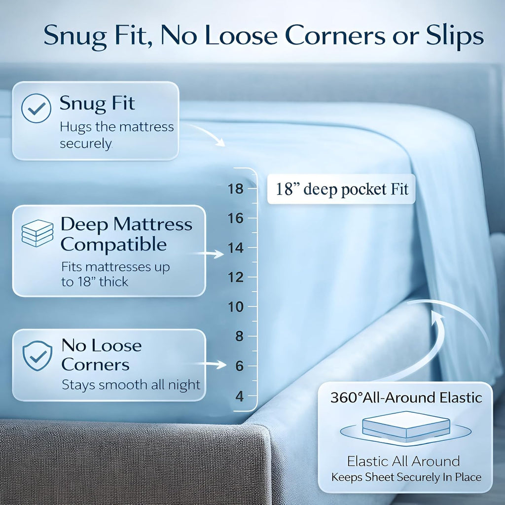 100% Egyptian Cotton Sheets King Size - Buttery Soft Sateen Weave - Heavyweight Luxury Hotel Bedding - 16' Deep Pocket, Lustrous 4 Pc Set - Premium Gift Box (Sky Blue - King)