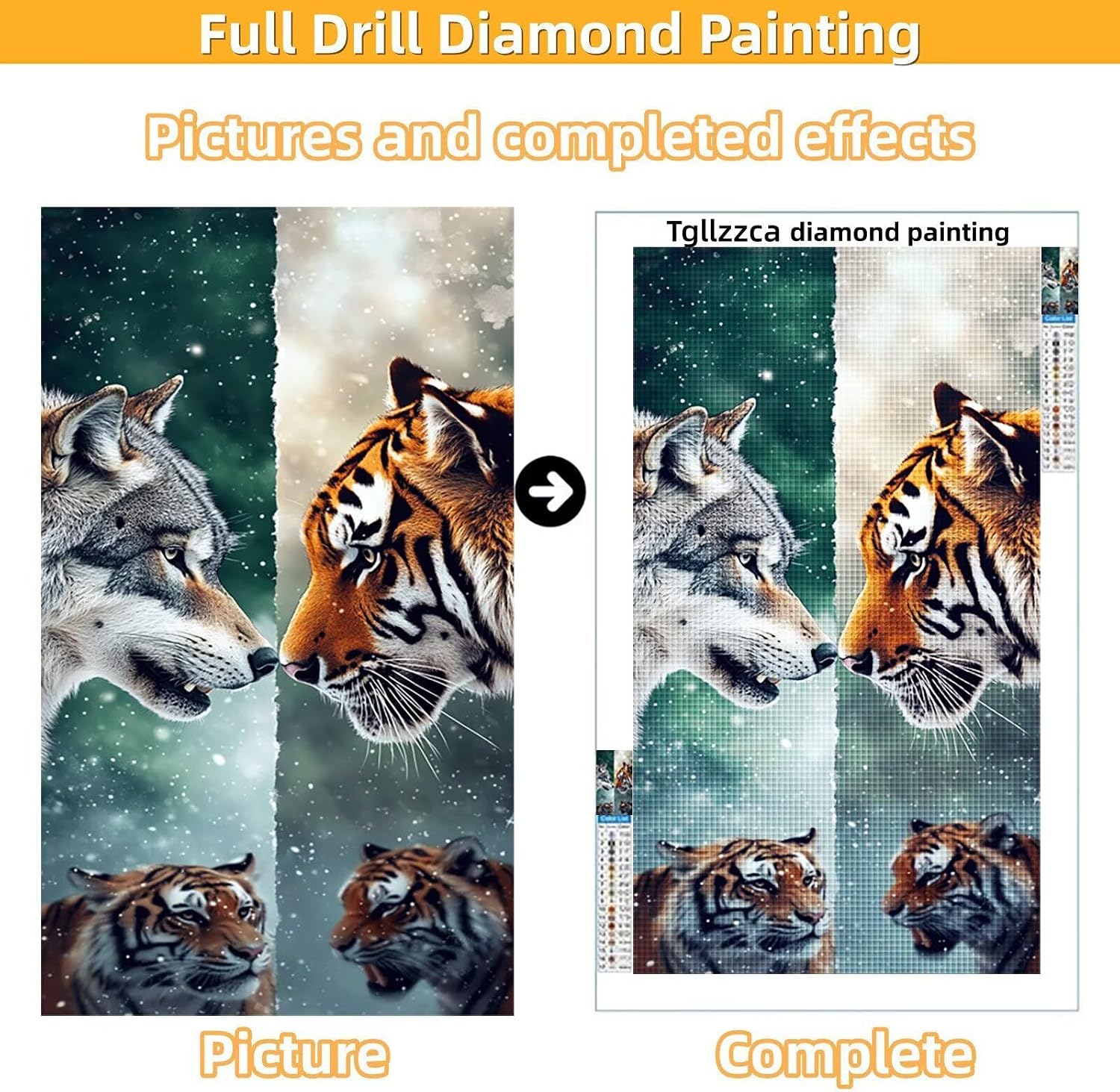 Diamond Art Kits for Adults Animal Diamond Painting Kits, 5D DIY Square Tiger Full Drill Dimond Art Paintings Rhinestones Crafts for Adults for Gift Home Wall Decor, Large Size 36 x 72 Inch, Model882