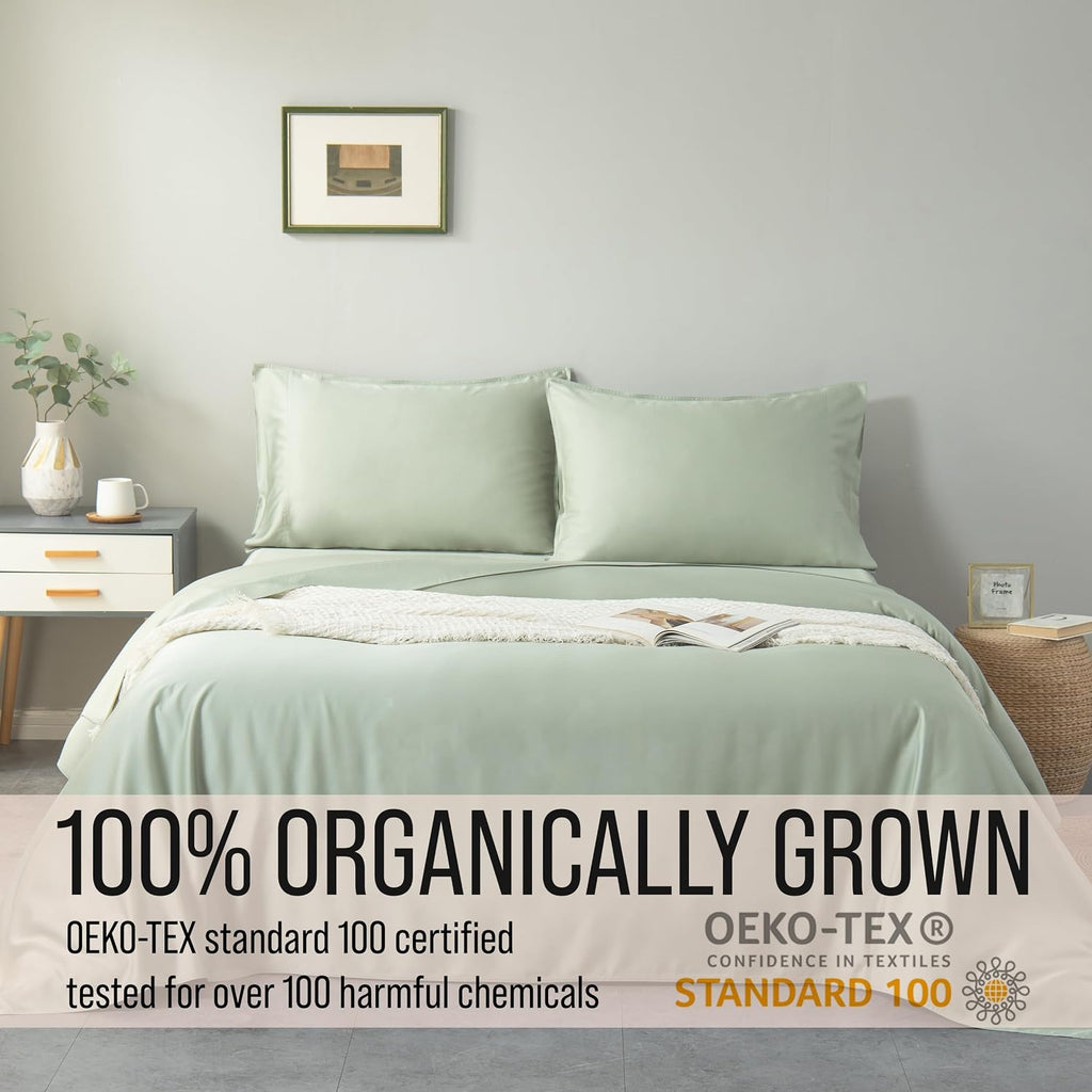 Bella Coterie Luxury Bamboo Viscose Queen Size Sheet Set | 100% Organically Grown | Ultra Soft | Cooling for Hot Sleepers | 18' Deep Pocket [Sea Glass]