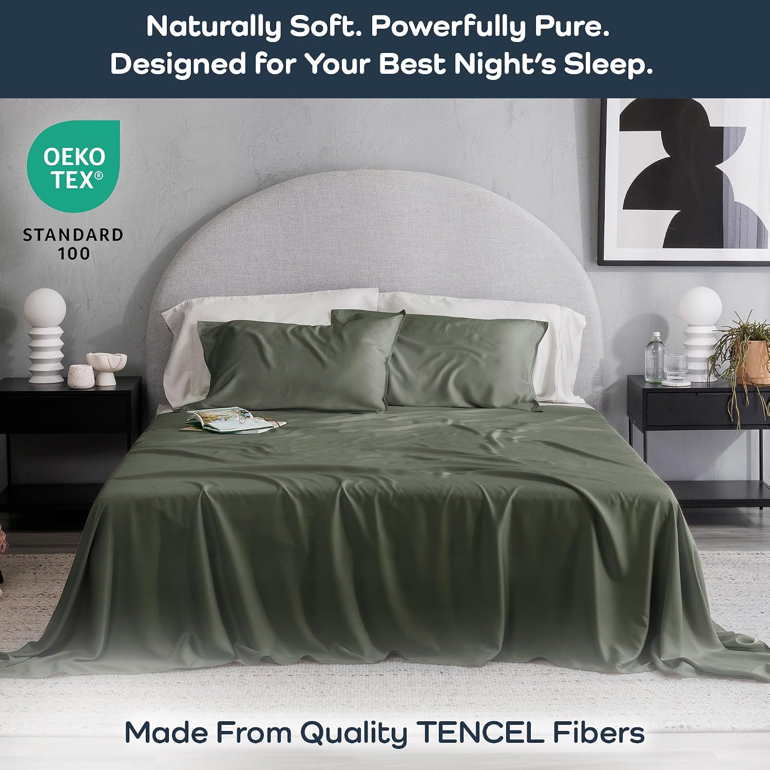 Olive + Crate Tencel Lyocell Eucalyptus California King Sheets - Cooling Tencel Sheets for Hot Sleepers with 18 Inch Deep Pocket Fit - Moss 4-Piece Set