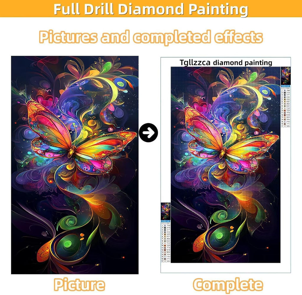 Diamond Art Kits for Adults Abstract Diamond Painting Kits, 5D DIY Round Butterfly Full Drill Dimond Art Paintings Crystal Crafts for Adults for Gift Home Wall Decor, Large Size 36 x 72 Inch, Model681