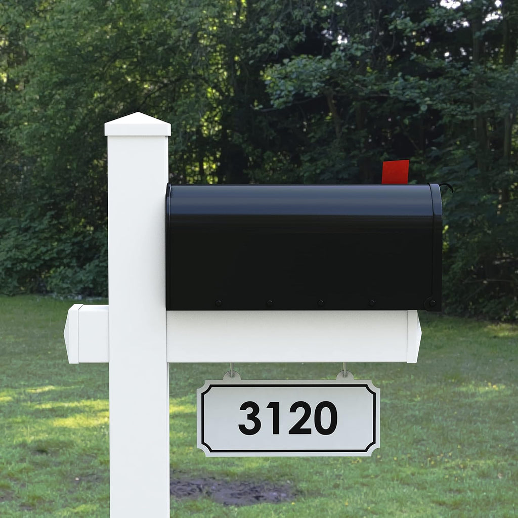 4Ever Products The Rockport Vinyl Mailbox Post System - Includes Black Steel Mailbox and Custom Street Address (White)