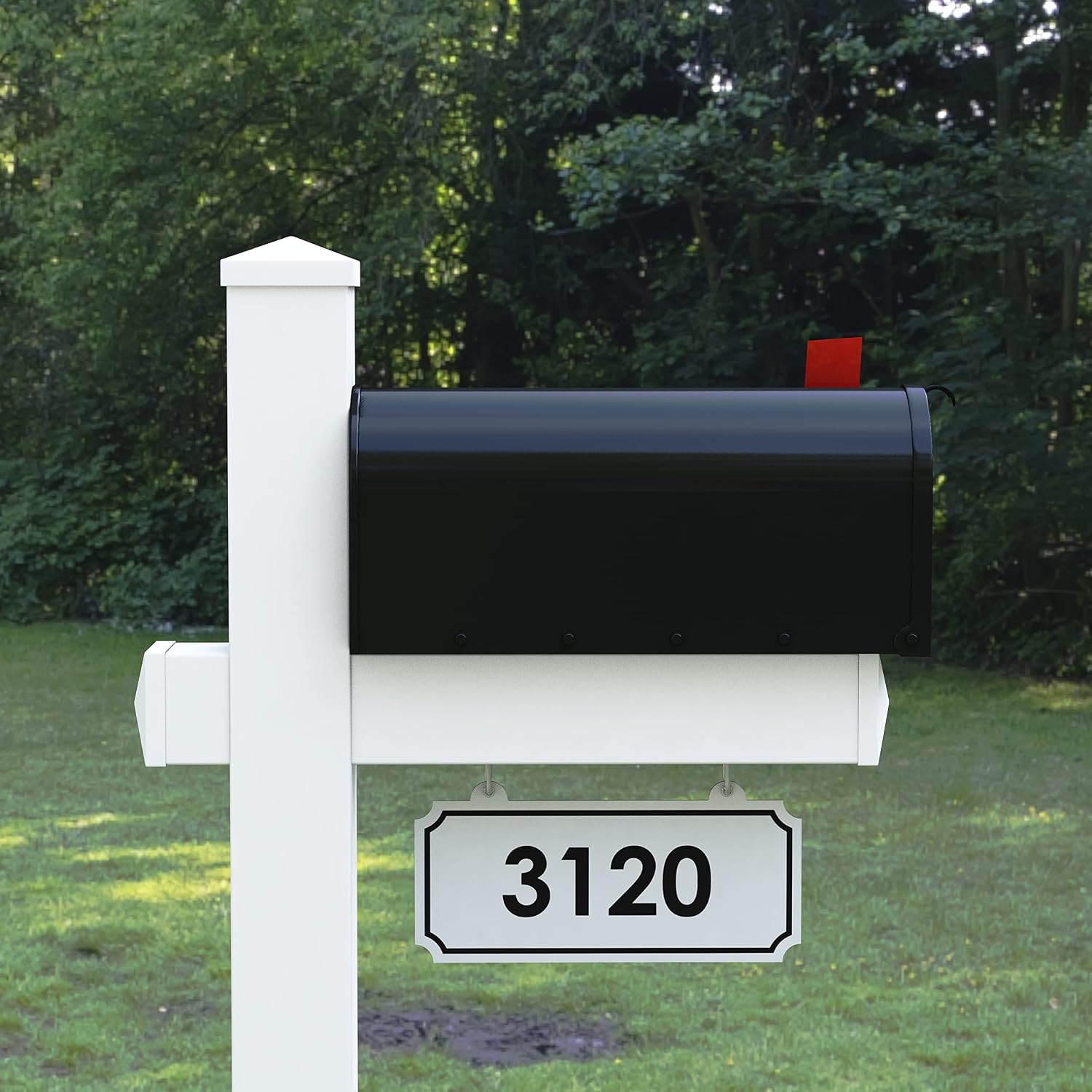 4Ever Products The Rockport Vinyl Mailbox Post System - Includes Black Steel Mailbox and Custom Street Address (White)