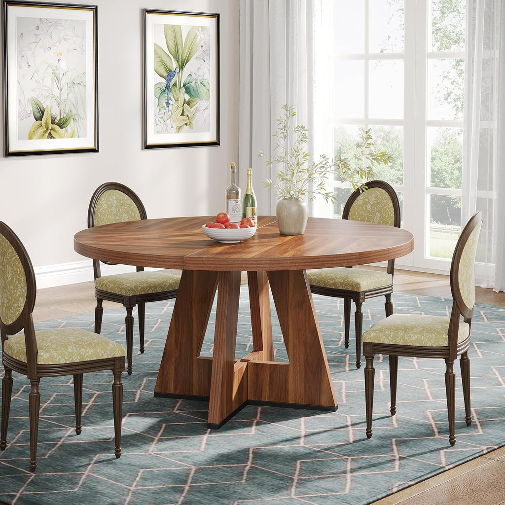 Tribesigns Farmhouse Dining Table, 47 Inch Round Dinner Table for 4, Rustic Round Dining Room Table for Home Dining Room Living Room (Brown)
