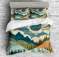REALIN Mountain Forest Natural Scenery Duvet Cover Set,Nature Landscape Bedding,3PCS/4PCS with 1 Duvet Cover,2 Pillow Shams,Flat Sheet,Soft Microfiber,No Comforter Included (C,King-229x259cm-4PCS)