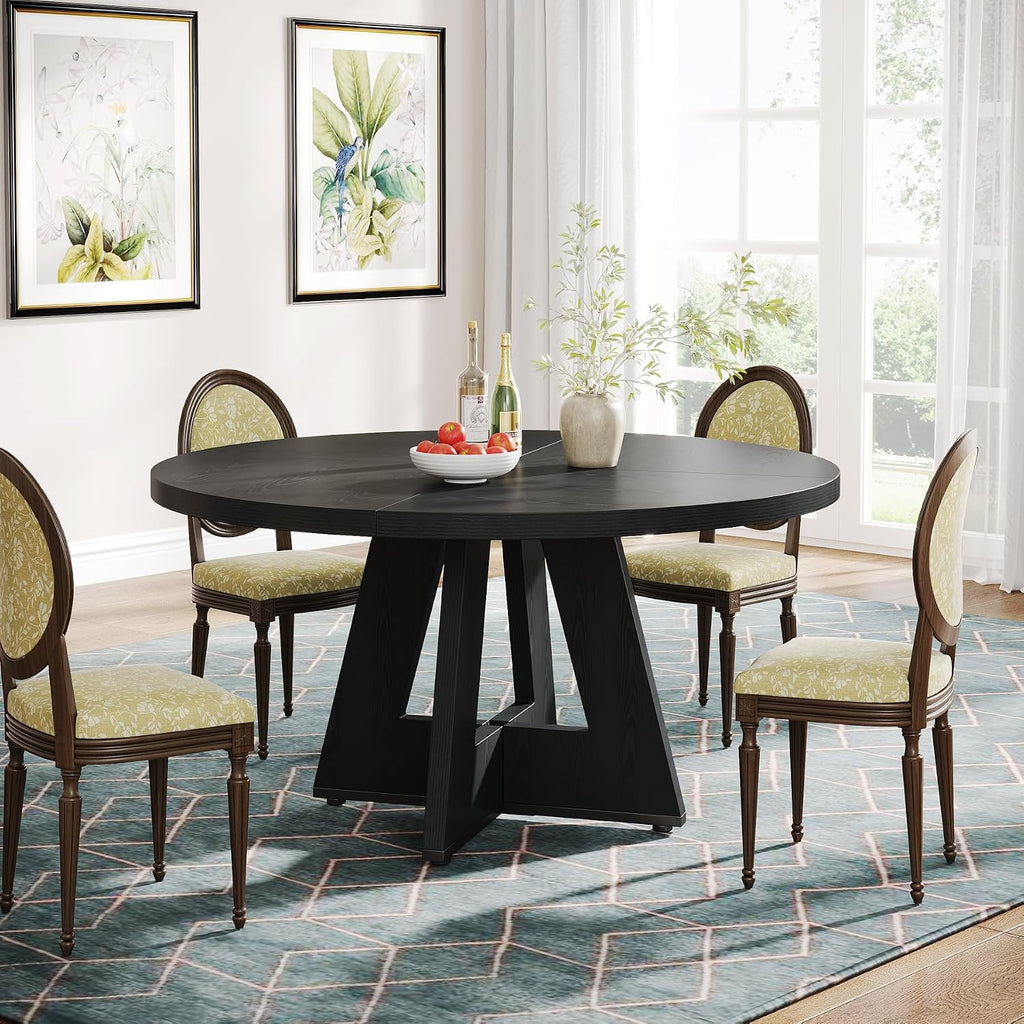 Tribesigns Farmhouse Dining Table, 47 Inch Round Dinner Table for 4 (Black)