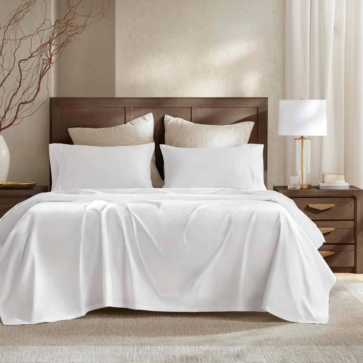 Harbor House Luxury 100% Egyptian Cotton Sheet Set, 400 Thread Count Sateen Weave, Soft & Breathable Bed Sheets with Deep Pocket, 4-Piece Queen Bedding Set, Bright White