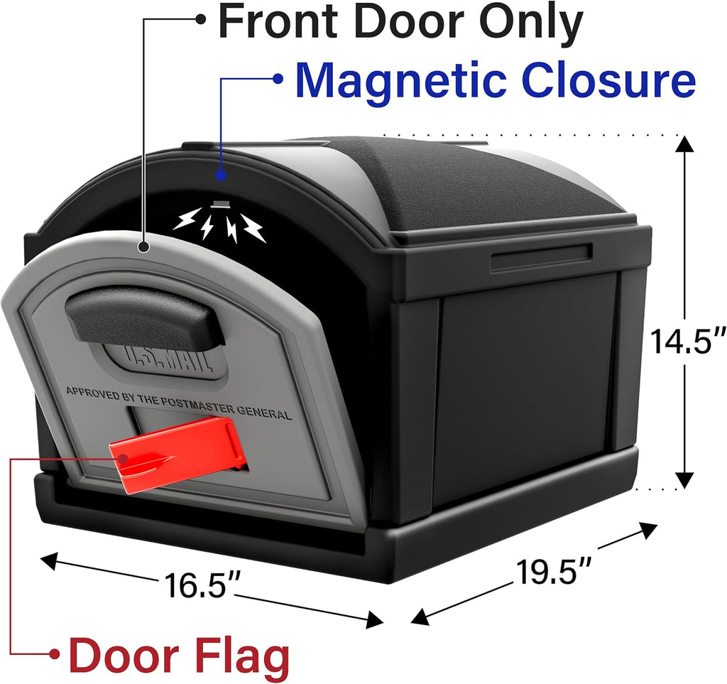 Simplay3 USPS T4 Extra Large Capacity XL Mailbox and Post Cover with Durable Double-Wall Construction, Weather-Resistant Design, Black, Made in the USA