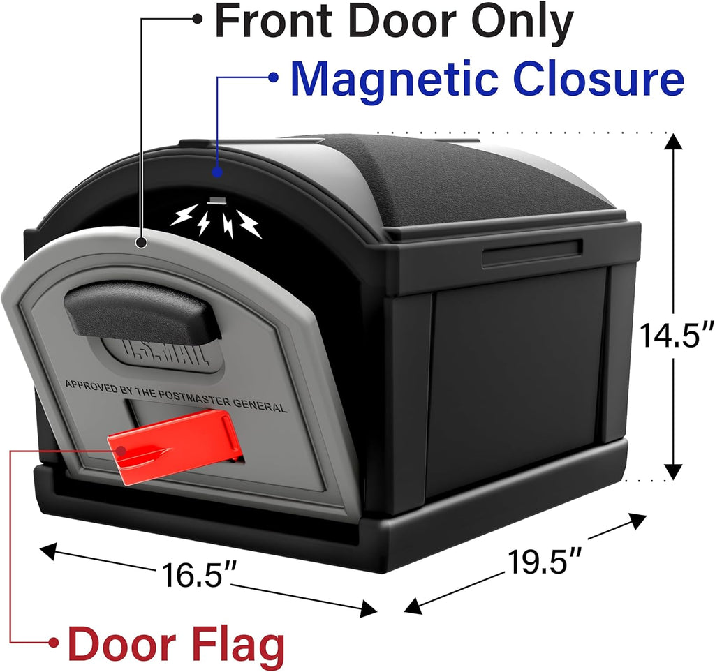 Simplay3 T4 Extra Large Capacity XL Dig-Free Mailbox with Durable Construction, Weather-Resistant Design, and Easy No-Dig Installation, Front Door Only, Black, Made in the USA