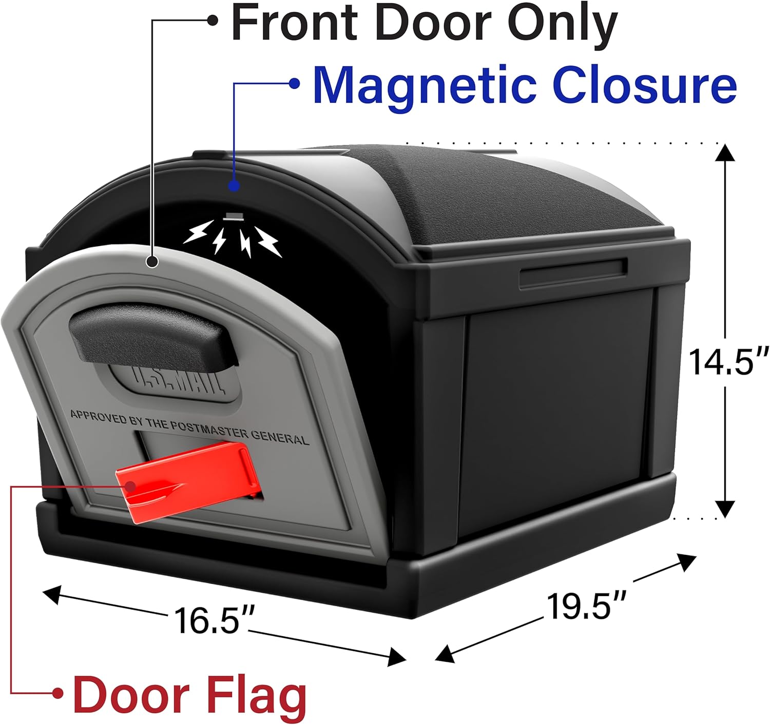 Simplay3 T4 Extra Large Capacity XL Dig-Free Mailbox with Durable Construction, Weather-Resistant Design, and Easy No-Dig Installation, Front Door Only, Black, Made in the USA