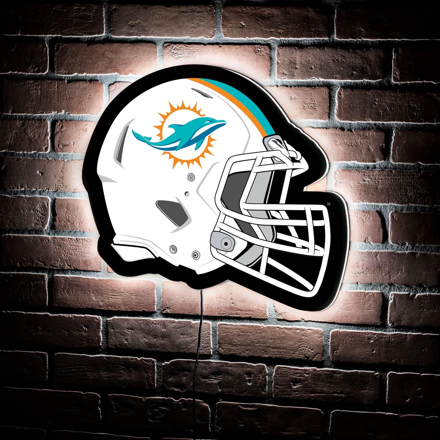 Team Sports America Evergreen NFL Miami Dolphins Ultra-Thin LED Light Wall Sign Decor | Full Size Replica Helmet | 19.5 x 15 Inches | Made in the USA