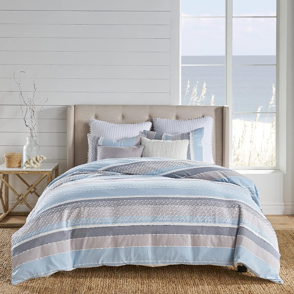 Levtex Home - Santander Duvet Cover Set - King Duvet Cover + Two King Pillow Cases - Grey, Chambray, Blue, White - Jacquard - Duvet Cover (106 x 94in.) and Pillow Case (36 x 20in.) - Cotton