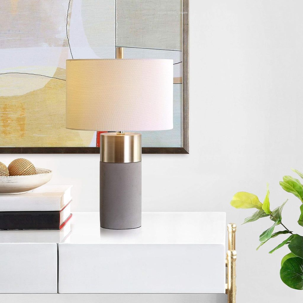SAFAVIEH Lighting Collection Oliver Modern Contemporary Farmhouse Grey Concrete/ Gold Bedroom Living Room Home Office Desk Nightstand Table Lamp Set of 2 (LED Bulbs Included)