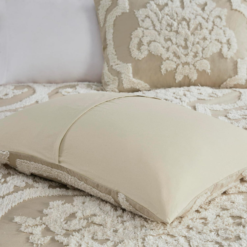 Madison Park Tufted Chenille 100% Cotton Duvet Modern Luxe All Season Comforter Cover Bed Set with Matching Shams, King/Cal King(104'x92'), Damask Taupe 3 Piece