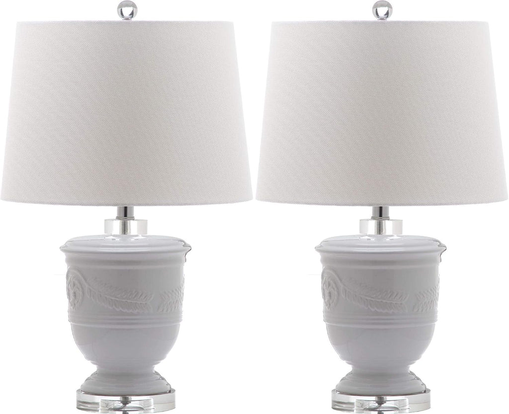 SAFAVIEH Lighting Collection Shoal Farmhouse White 24-inch Bedroom Living Room Home Office Desk Nightstand Table Lamp Set of 2 (LED Bulbs Included)