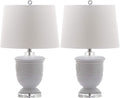 SAFAVIEH Lighting Collection Shoal Farmhouse White 24-inch Bedroom Living Room Home Office Desk Nightstand Table Lamp Set of 2 (LED Bulbs Included)