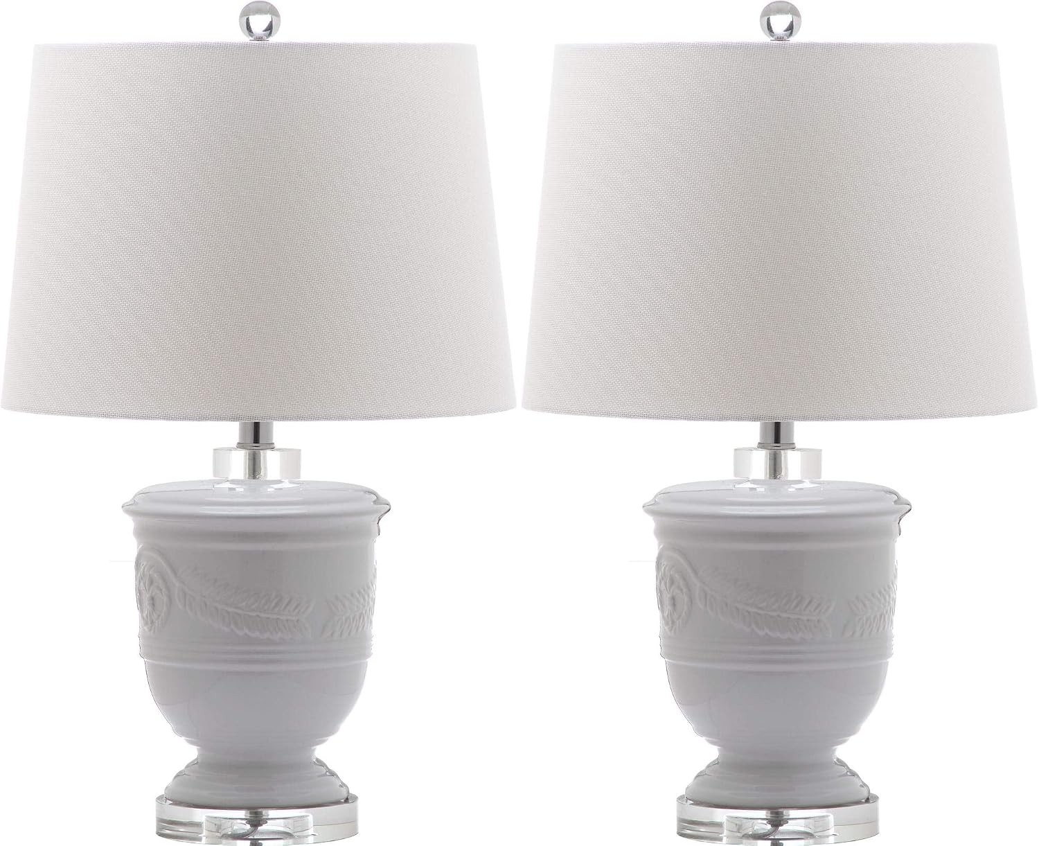 SAFAVIEH Lighting Collection Shoal Farmhouse White 24-inch Bedroom Living Room Home Office Desk Nightstand Table Lamp Set of 2 (LED Bulbs Included)