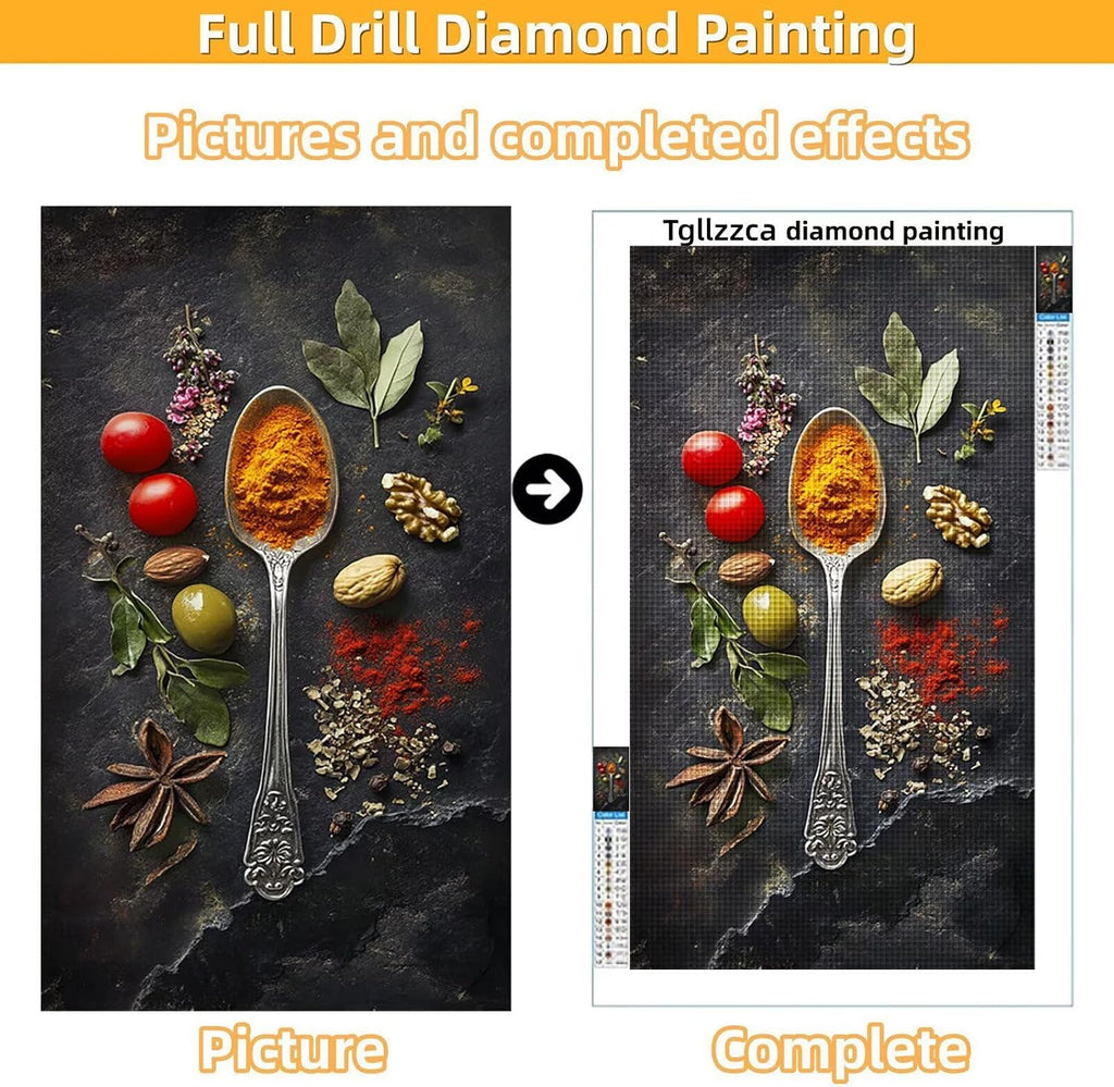 Diamond Art Kits for Adults Spices Diamond Painting Kits, 5D DIY Round Spoon Full Drill Dimond Art Paintings Crystal Rhinestones Crafts for Adults for Home Wall Decor, Large Size 40 x 80 Inch,Model711