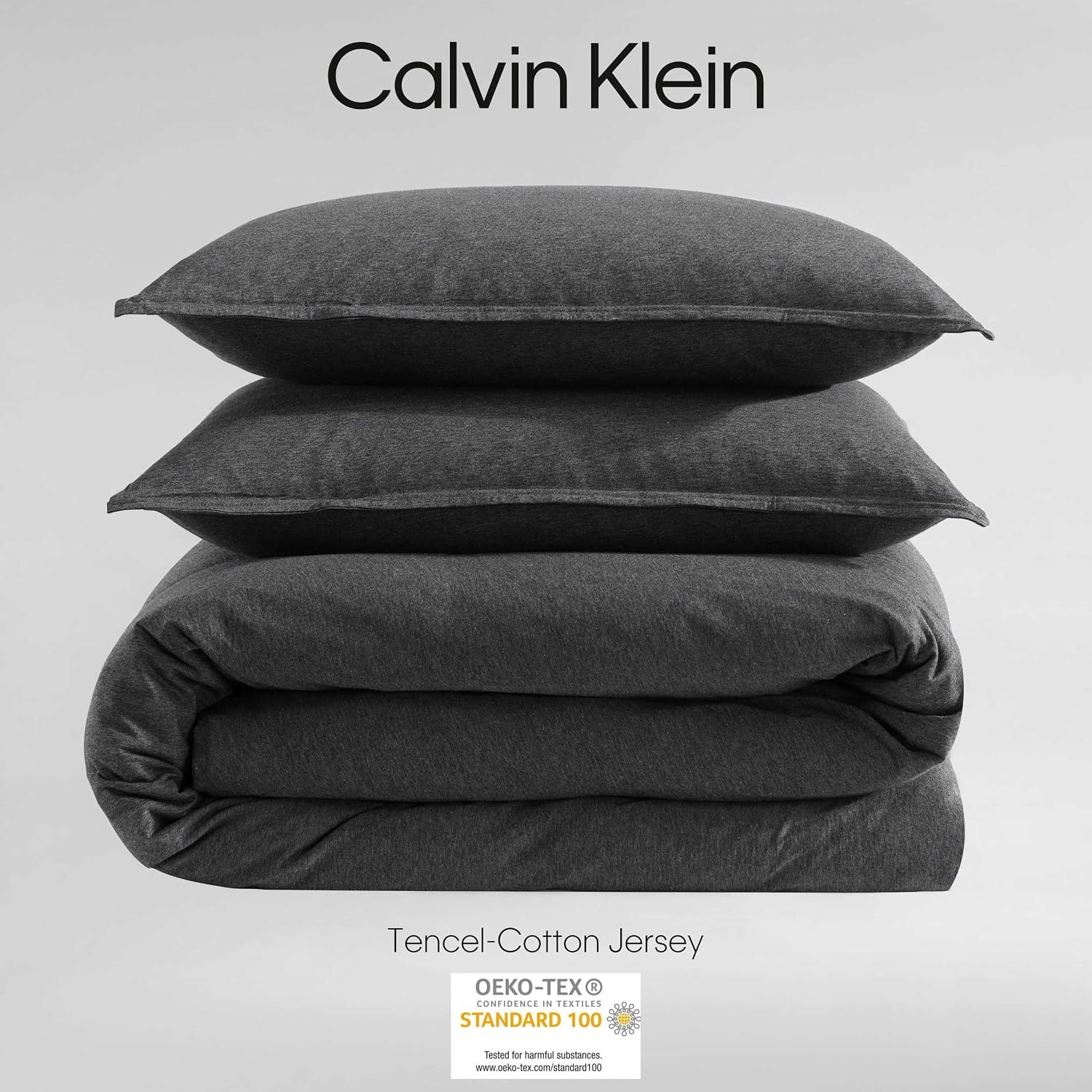 Calvin Klein - Twin XL Comforter Set, Soft Cotton Melange Jersey Bedding with Matching Sham, Oeko-Tex Certified (Modern Cotton Melange Grey/Blue, Twin XL)