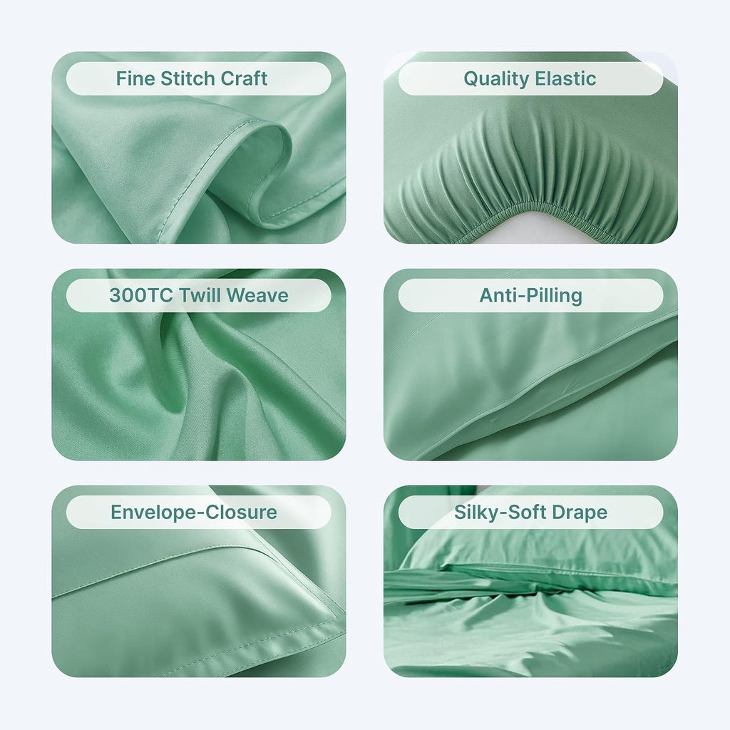 BedVoyage - Viscose from Bamboo Queen Sheet Set - Luxury Sheets Queen Size - Cooling Bed Sheets 18' Deep Pocket - Ultra Soft Sheet and Pillowcase Set `- Seaglass