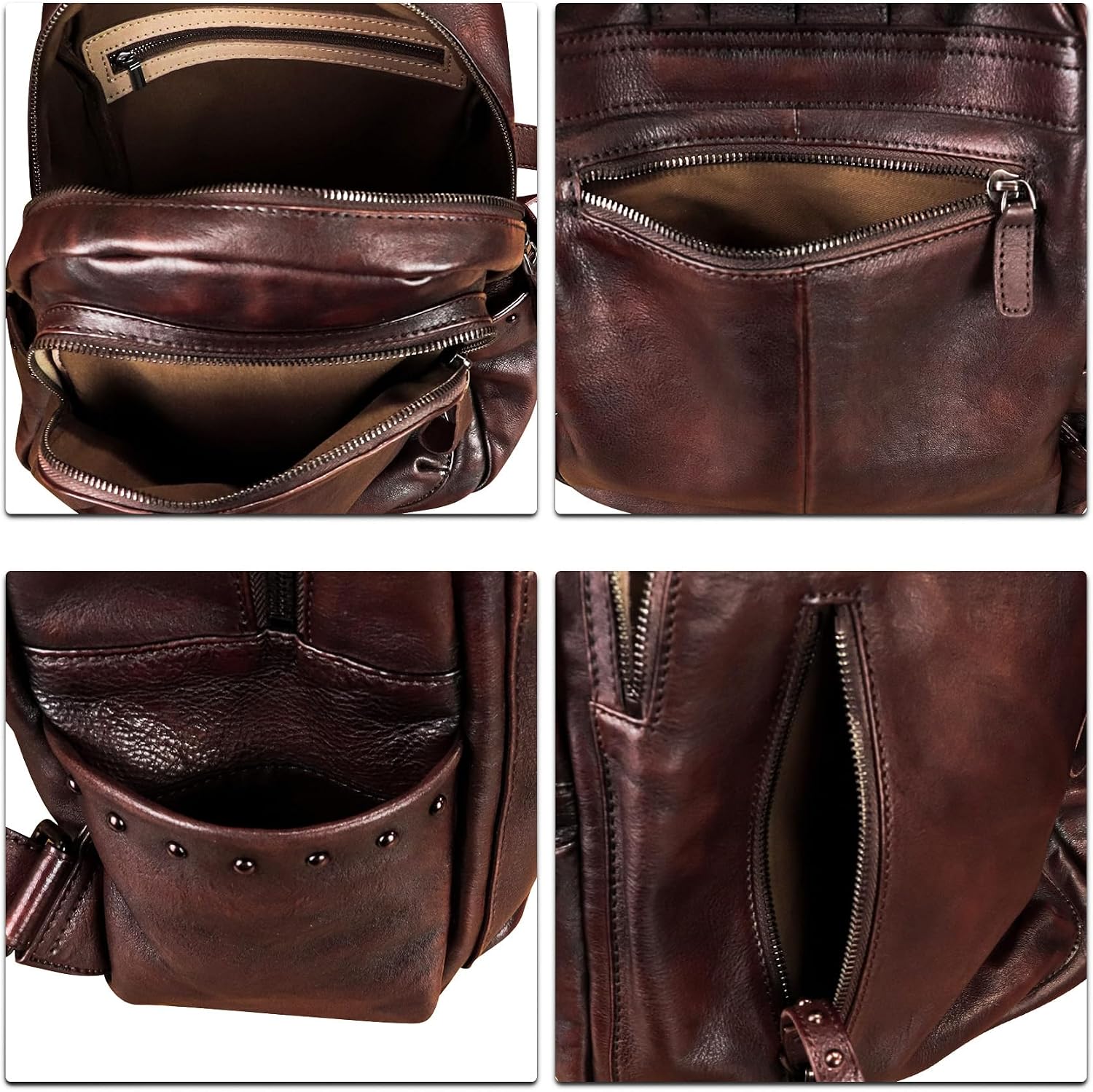 Genuine Leather Backpack Purse for Women Vintage Casual Daypack College Bag Handmade Cowhide Western Rivets Rucksack (Coffee)