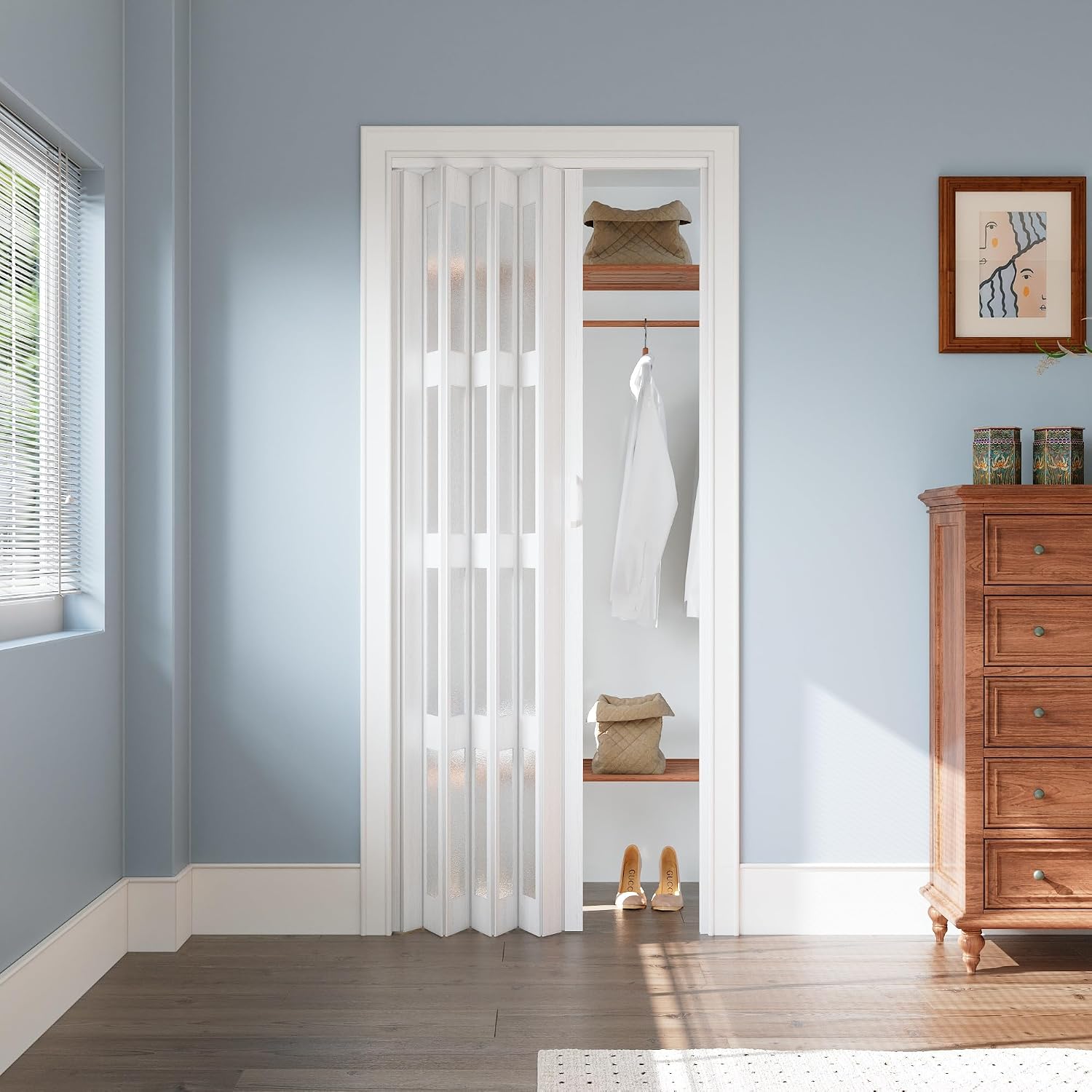 36' x 80' Accordion Door Interior, Arylic Glass Powerful Magnetic Folding Door and Hardware Kit Included, Multifold Bifold Closet Doors for Closet Bathroom Doorway 24-36' x 80'