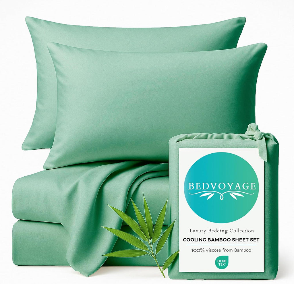 BedVoyage - Viscose from Bamboo Queen Sheet Set - Luxury Sheets Queen Size - Cooling Bed Sheets 18' Deep Pocket - Ultra Soft Sheet and Pillowcase Set `- Seaglass